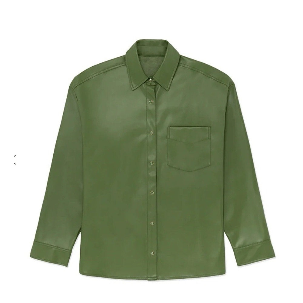 WeWoreWhat‎ Vegan Faux Leather Shacket Green Women Small/P SnapUp Buttery Soft